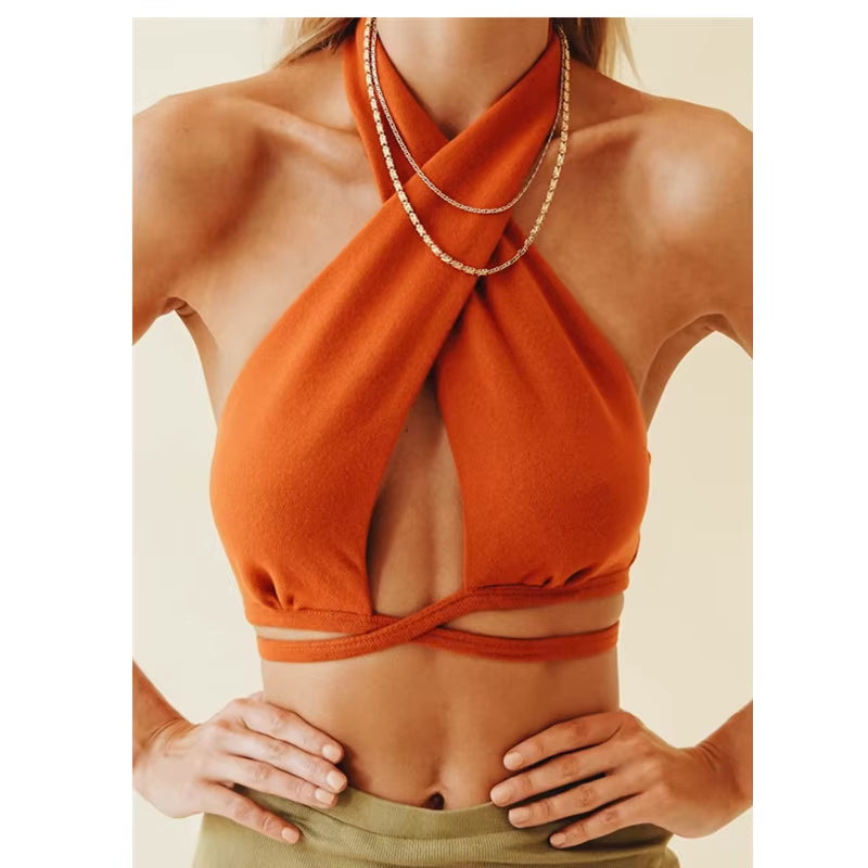 Women Y2K Corset Camisole Cropped Bustier Top Fashion Solid Vest Summer Sexy Halter Lace-Up Streetwear Slim Fit Basic Tees