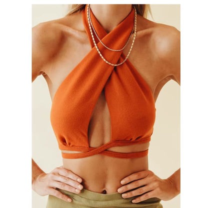 Women Y2K Corset Camisole Cropped Bustier Top Fashion Solid Vest Summer Sexy Halter Lace-Up Streetwear Slim Fit Basic Tees