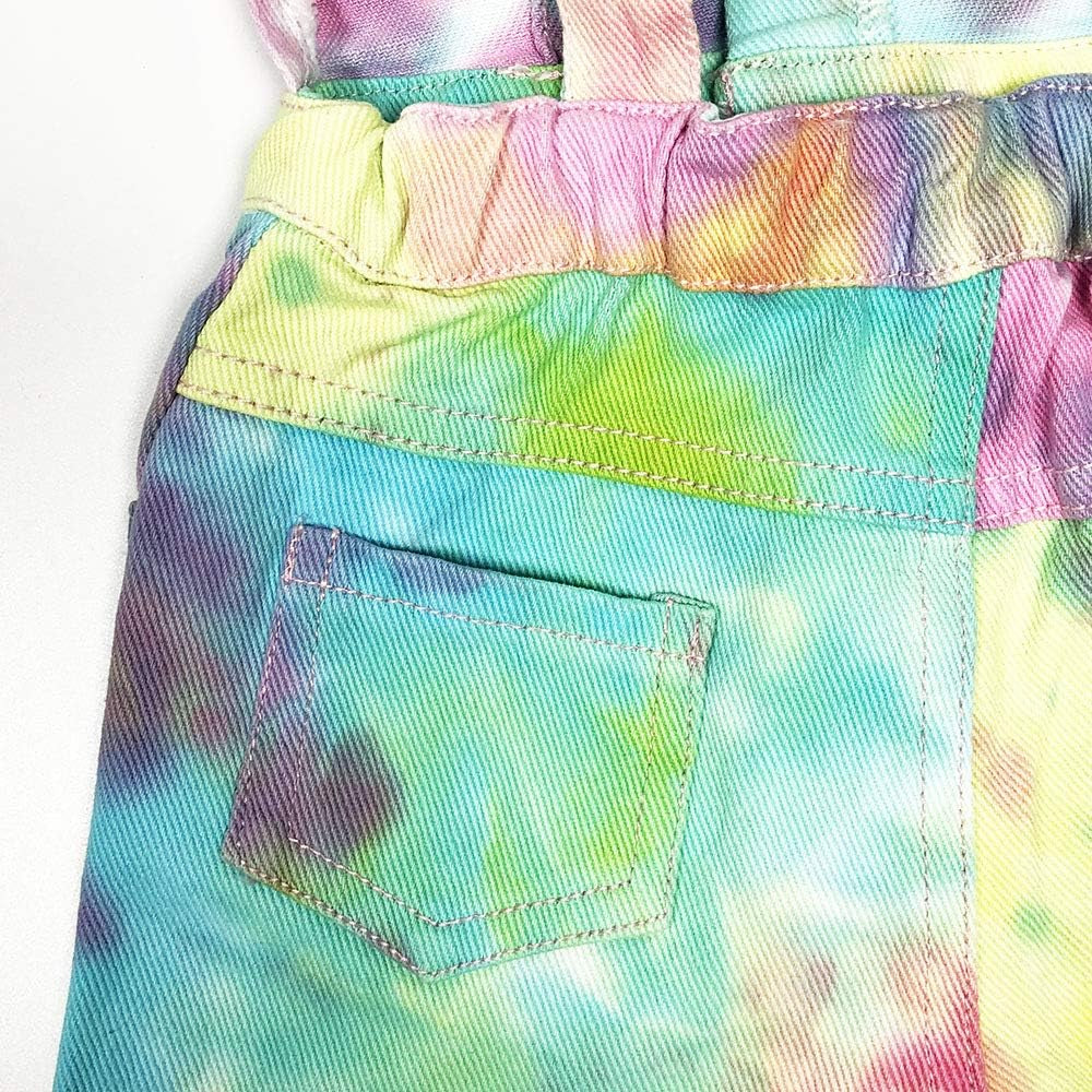 3-11T Little&Big Kids Girls Jumpsuit&Rompers Bib Overalls Colorful Tie-Dye Shortalls Suspender Shorts Jeans Pants…