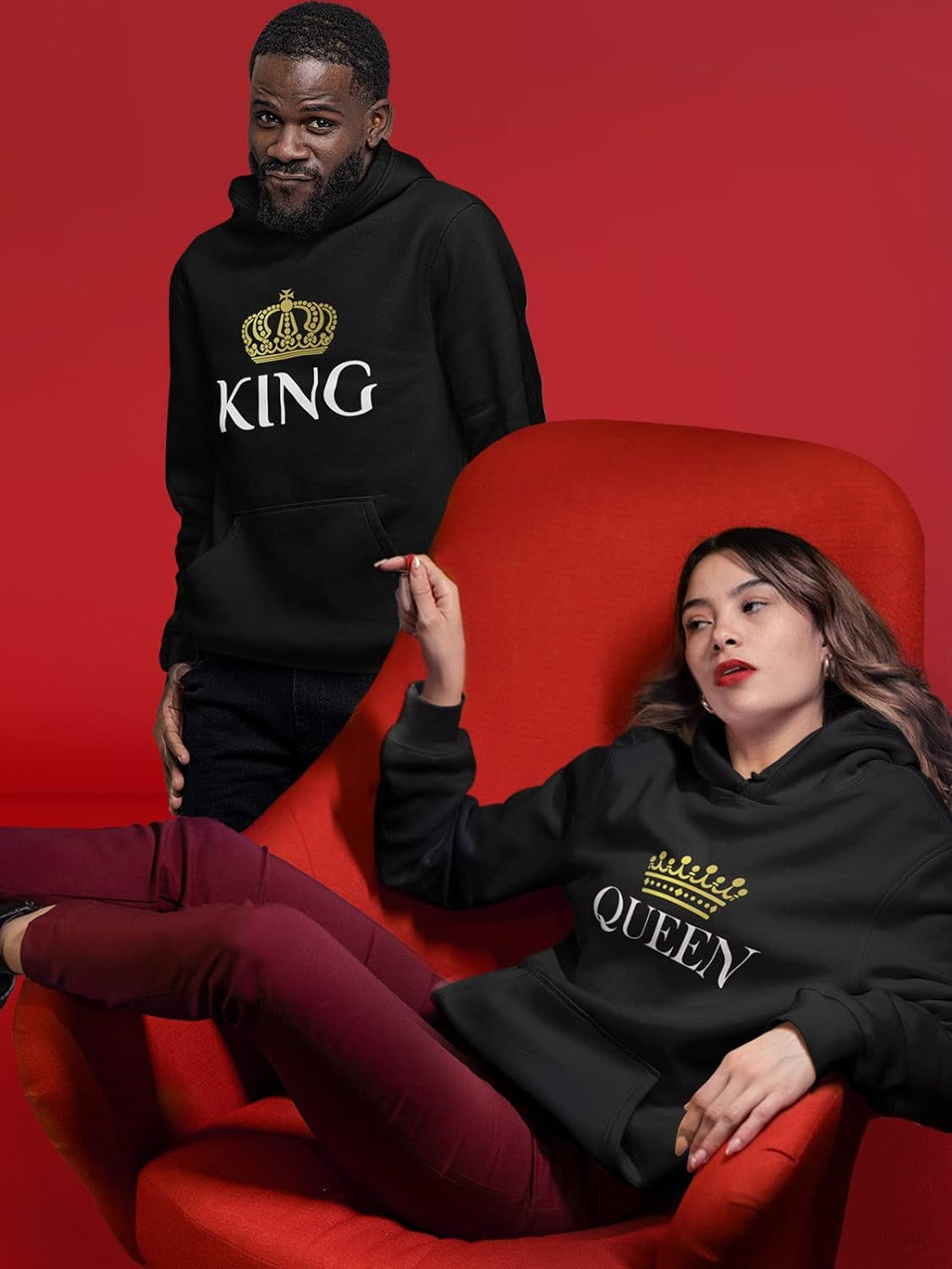 King & Queen Matching Couple Hoodie Set Valentine'S Day Gift His & Hers Women Hoodie Women Small/Men Large,Black