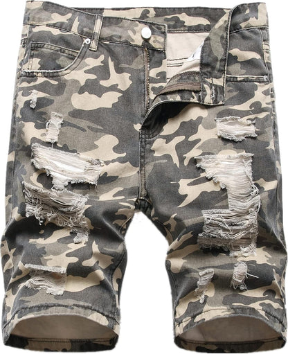 Men'S Summer Ripped Distressed Slim Fit Knee Length Camouflage Casual Denim Jeans Shorts with Pockets,X0034,42