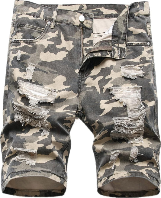 Men'S Summer Ripped Distressed Slim Fit Knee Length Camouflage Casual Denim Jeans Shorts with Pockets,X0034,42
