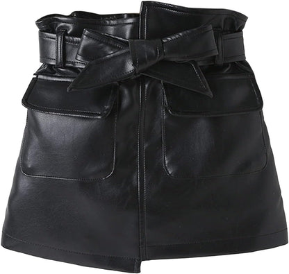 Toddler Girls Irregular Skirts PU Leather A-Line Short Mini Skirts with Belt Autumn Winter Outfits Clothes