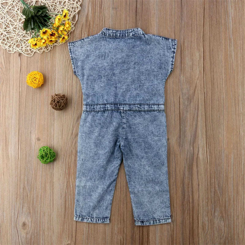 1-6Years Kids Denim Suspender Pants Overalls Baby Girls Clothes 2024 Summer Sleeveless Pockets Jumpsuits Children Outfits