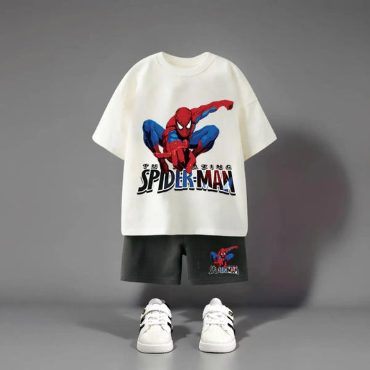 Spider Man Pattern T-Shirt + Shorts 2Pc/Set Boy Clothes Summer Fashion Cartoon Casual Tracksuit Outfits Boutique Children'S Wear