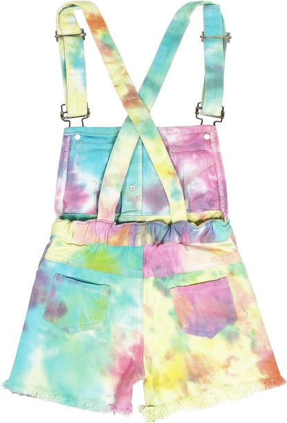 3-11T Little&Big Kids Girls Jumpsuit&Rompers Bib Overalls Colorful Tie-Dye Shortalls Suspender Shorts Jeans Pants…