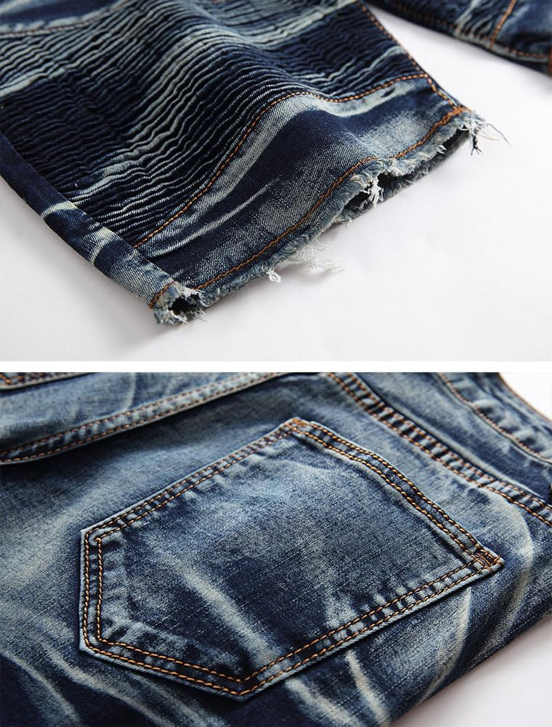 Men'S Casual Denim Shorts Classic Fit Ripped Jeans Biker Shorts