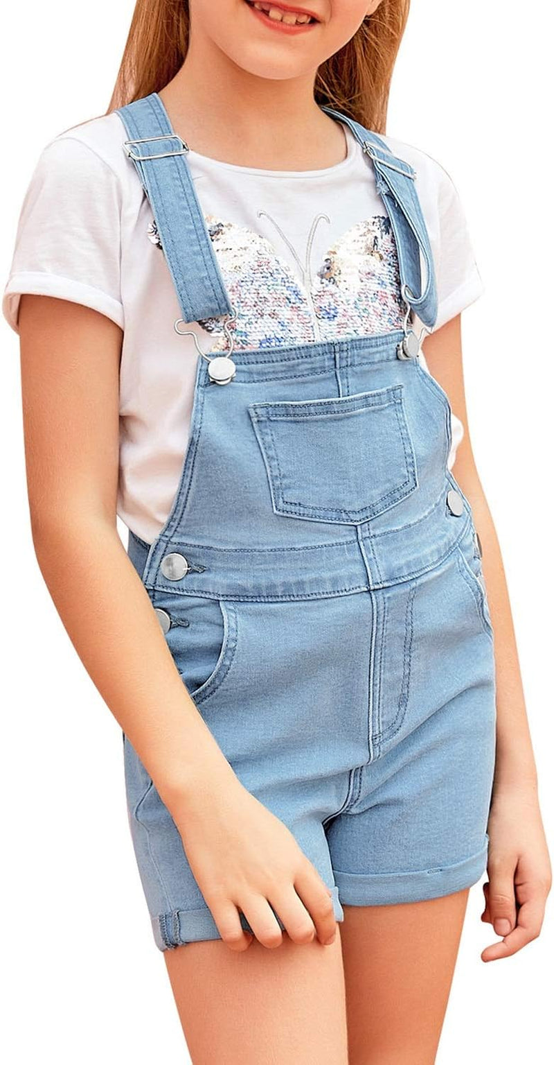 Girls' Bib Denim Jeans Shortall Summer Stretchy Shorts Overalls Jumpsuit