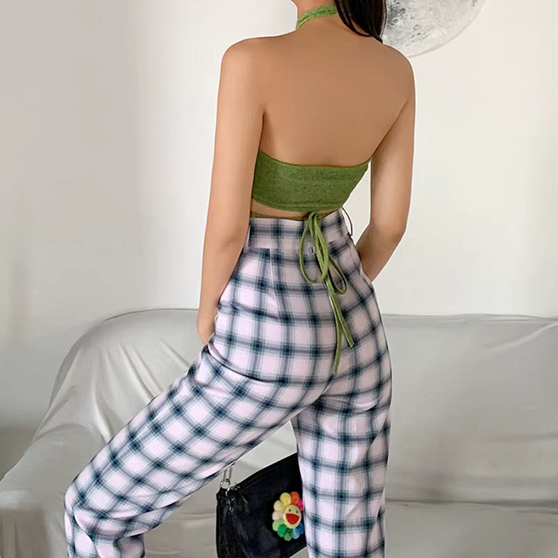 Women Y2K Corset Camisole Cropped Bustier Top Fashion Solid Vest Summer Sexy Halter Lace-Up Streetwear Slim Fit Basic Tees