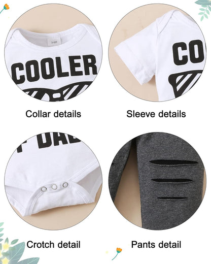 Baby Boy Clothes Newborn Boy Outfits, Infant Short Sleeve Letter Print Romper+Long Pants+Hat 3PC Clothing Set(6M,White)