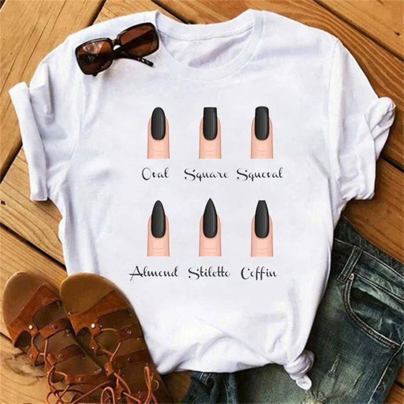 Cartoon plus Size T-Shirt Women Fashion New Graphic Finger Nail Cute Printed Top Female Tee Shirt Ladies Clothes T-Shirts