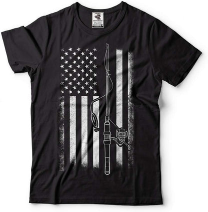 American Flag Fishing T-Shirt, Funny Mens Fishing Shirts, Mens Graphic T-Shirts