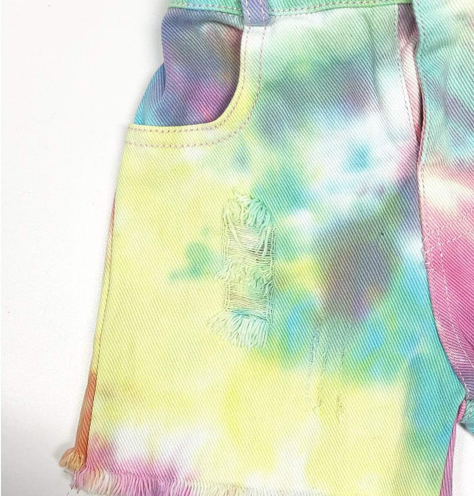 3-11T Little&Big Kids Girls Jumpsuit&Rompers Bib Overalls Colorful Tie-Dye Shortalls Suspender Shorts Jeans Pants…