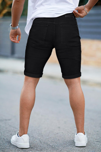 Mens Denim Shorts Ripped Skinny Stretch Jean Shorts Men