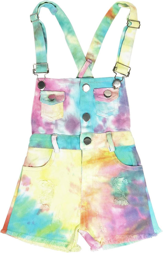 3-11T Little&Big Kids Girls Jumpsuit&Rompers Bib Overalls Colorful Tie-Dye Shortalls Suspender Shorts Jeans Pants…