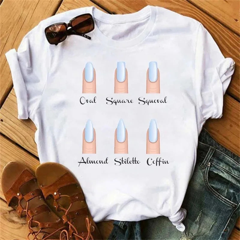 Cartoon plus Size T-Shirt Women Fashion New Graphic Finger Nail Cute Printed Top Female Tee Shirt Ladies Clothes T-Shirts