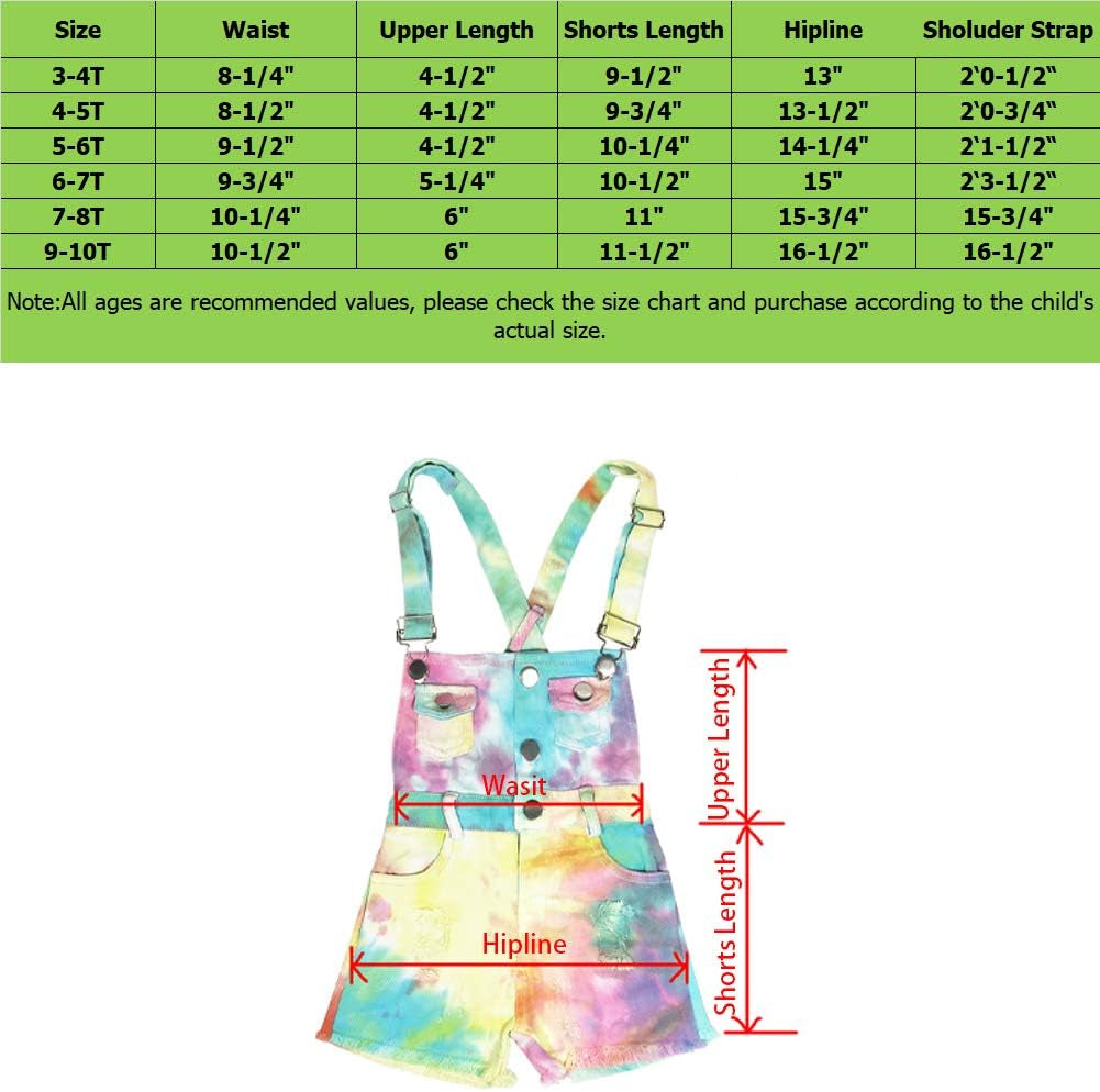 3-11T Little&Big Kids Girls Jumpsuit&Rompers Bib Overalls Colorful Tie-Dye Shortalls Suspender Shorts Jeans Pants…