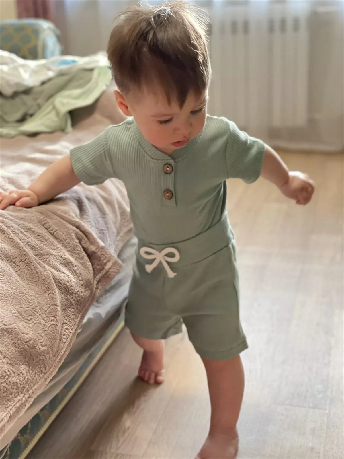 New Summer Newborn Infant Baby Boy Knitted Clothes Set Short Sleeve Romper Bodysuit Top and Shorts Casual Outfit for Boys